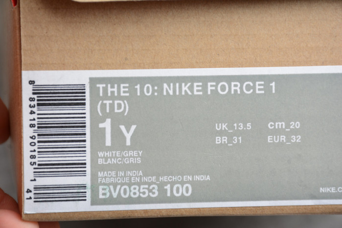 kids nike air force 1 low ow white(td) bv0853-100