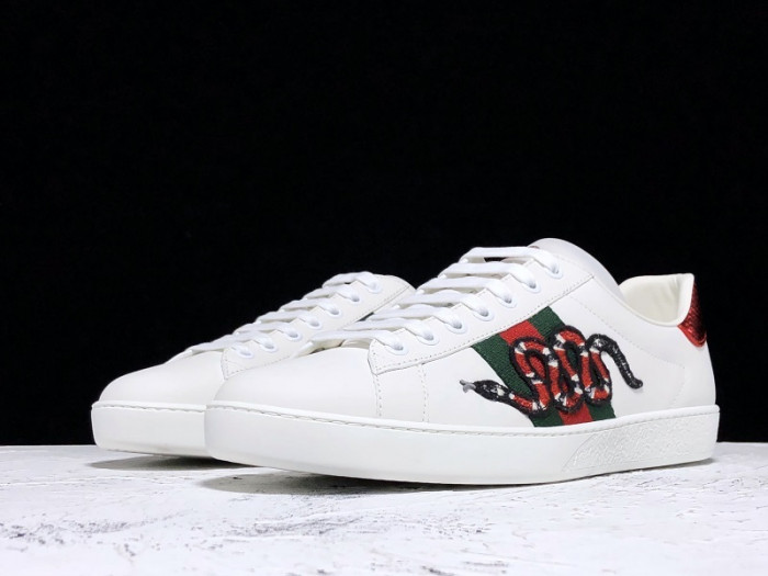 gucc ace embroidered low-top sneaker white with snake