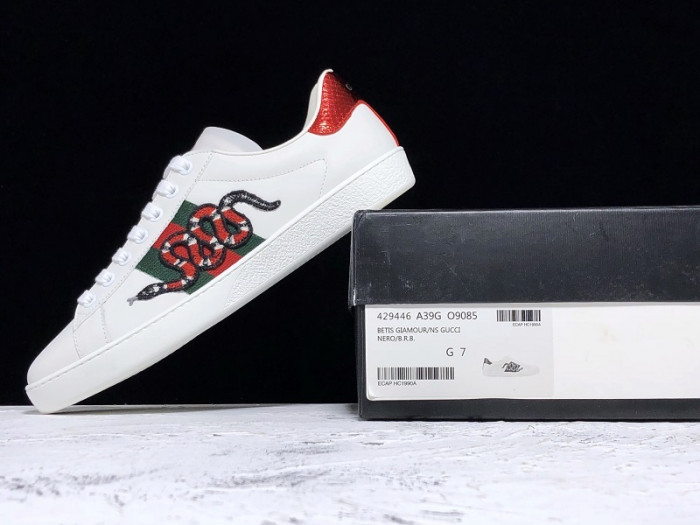 gucc ace embroidered low-top sneaker white with snake