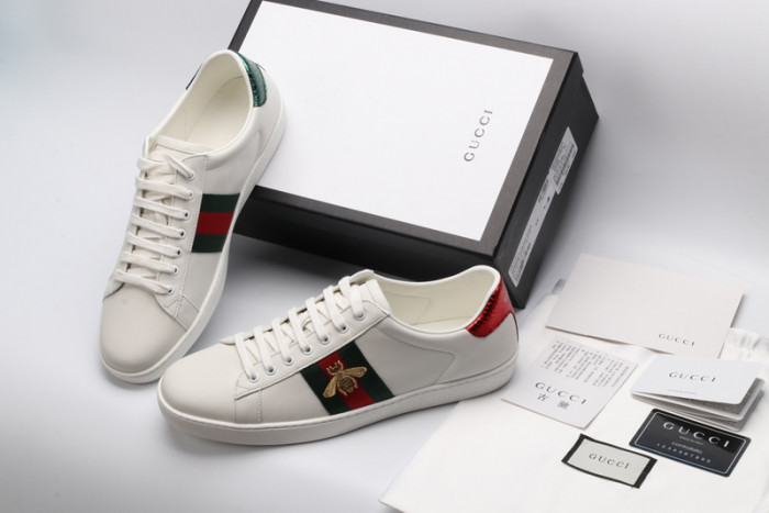 gucc ace embroidered low-top sneaker white with bee