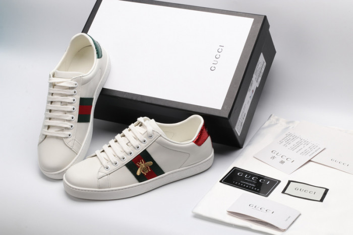 gucc ace embroidered low-top sneaker white with bee