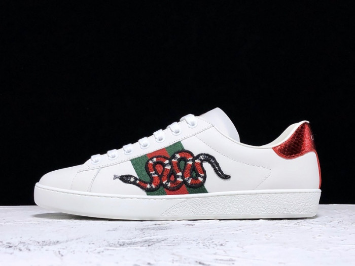 gucc ace embroidered low-top sneaker white with snake